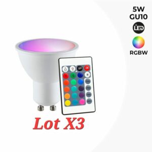 Ampoule LED GU10 RGBW 5W avec télécommande Lot X3