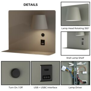 "BASTOS" Applique murale avec port USB et USBC grand model