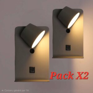 LOT X2 Appliques murales "BASTOS" avec port USB ET USBC petit model