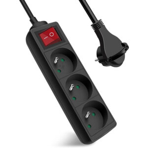 BLOC PRISES 3x 16A Noir LONGEUR FIL 1M