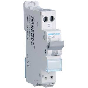 Disjoncteur Phase+ Neutre 16A 3kA Courbe C bornes à Vis 1 Module
