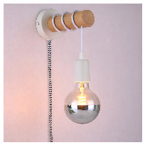 Lot “MIA” Lampe murale en bois avec interrupteur et prise + 1 Ampoule LED globe miroir Argenté E27 G125-6W 3000K