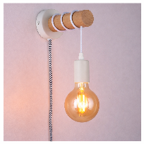 Lot “MIA” Lampe murale en bois avec interrupteur et prise + Ampoule LED vintage globe filament E27 G125 8W DIMMABLE