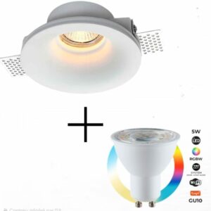 Lot “GAIA” Applique intégration plafond GU10 EN PLATRE+1 Ampoule LED smart wifi GU10 RGBW+CCT 5w