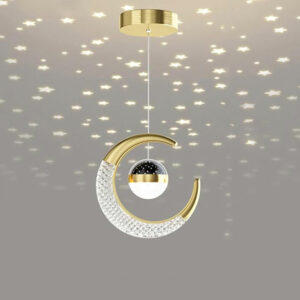 "LUNA"  Plafonnier Lune dorée et Etoile