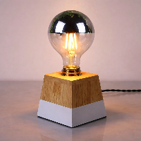 Lot "MILA" Lampe de table en Bois + 1 Ampoule LED globe miroir Argenté E27 G125-6W 3000K