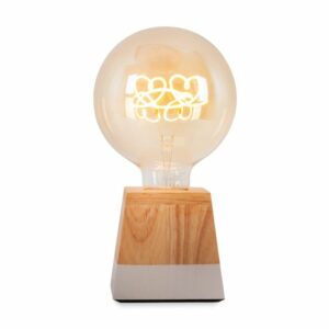 Lot “MILA” Lampe de table en Bois +1 "COEUR DOUBLE” Ampoule décorative