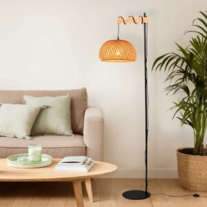 "Franck" Lampadaire en bois et osier - E27